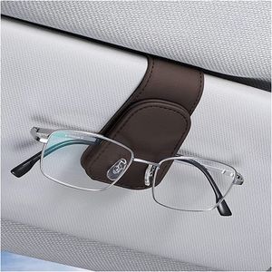 2 Stück brillenhalter für auto, Kunstleder auto brillenhalter mit Magnet, Brillenhalterung Brillenbox, Auto Visier Zubehör, Brillenzubehör (braun)