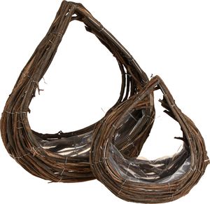 Kosz na rośliny drewniane krople naturalne 38x18cm / 23x13cm zestaw 2, dekoracyjny zestaw koszy do roślin i przechowywania