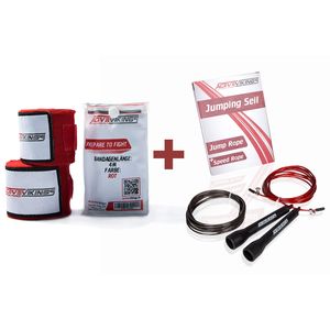 ActiveVikings Fighting Package - Ideales Set für Ihr Kampfsport Training - Enthält Springseil + Rote Boxbandagen