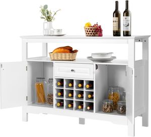 KOMFOTTEU Sideboard Küchenschrank mit Weinflaschen, Buffetschrank Weinschrank Holz, Beistellschrank Küche Kommode 117×40,5×85,5cm für Wohnzimmer Küche Esszimmer (Weiß)