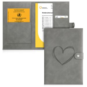 kwmobile Kunstleder Hülle für deutsches Untersuchungsheft - U-Heft Hülle und Impfpass Hülle - extra Fächer - Cover Herz Brush Grau
