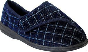 Zedzzz Herren George Velours-Hausschuhe / Pantoffeln mit Klettverschluss, kariert DF843 (46 EUR) (Marineblau)