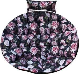 Hängesessel Kissen, Polster für Polyrattan / Rattan Hängeschaukel, Rund Hängekorb kissen, Rückenkissen – XXL 110  cm – schwarz mit Rosen