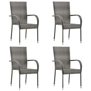vidaXL Záhradné stoličky stohovateľné 4 ks Sivý polyratan