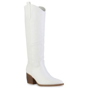 VAN HILL Damen Cowboystiefel Stiefel Stickereien Schuhe 839932, Farbe: Weiß, Größe: 39