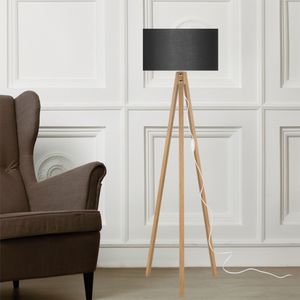 Stehlampe Rochester 1 x E27 Stehleuchte für Wohnzimmer Dreibein Holz Standleuchte Bambus-Optik Schwarz
