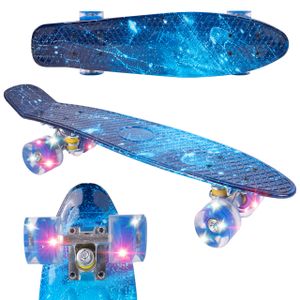 Malplay Mini Skateboard mit Leuchtende RGB LED-Räder | 22" Cruiser Board für Kinder und Jugendliche | Kinderskateboards | Gute Wahl für Anfänger | ab 6 Jahre | 56cm | Galaxy