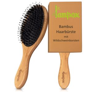 Bambus Haarbürste mit Wildschweinborsten Kopfmassage Haarpflege, Entwirrbürste für lange Haare & Locken von Damen, Herren & Kinder, Massagebürste für die Kopfhaut, Detangler