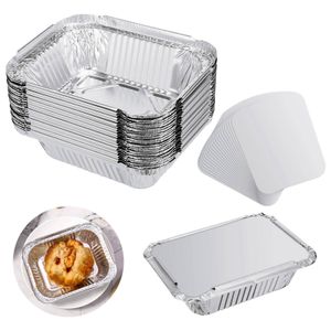 130x100x42mm 25 Pcs Disposable Aluminum Container Pans Foil Trays with Lids for Baking, Cooking, Storing and Freezing