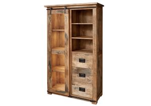 MASSIVMOEBEL24 Vitrine Mango 100x45x175 natur lackiert RAILWAY #126