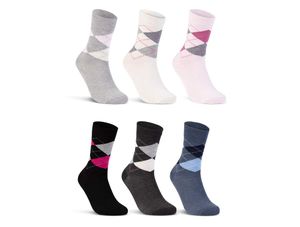 6 oder 12 Paar Damen Socken Baumwolle Kariert Karo Komfortbund E-800 - 6 Paar  Farbmix 35-38