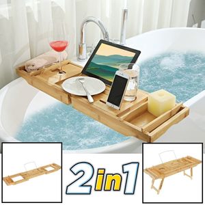 Decopatent 2 in 1 - Badewannenablage & Frühstückstablett mit Stützen - aus Bambus Holz / Badewannentablett / Badewannentisch / Betttablett mit ausklappbaren Beinen