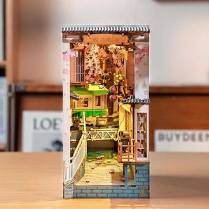 Súprava DIY pre knižný stojan Sunny City TGB01 Sakura Densya Kreatívny knižný stojan Miniatúrne 3D puzzle Diorama Craft Set Rolife