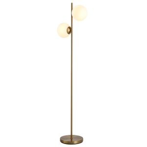 HOMCOM Stehlampe Stehleuchte Standleuchte 2-teiliger Glas-Lampenschirm, Stahl+Glas, 39 x 28 x 165cm (Golden+Weiß)