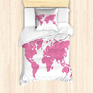 ABAKUHAUS Floral Weltkarte Mantele, saisonale Garten, Milbensicher Allergiker geeignet mit Kissenbezügen, 135 cm x 200 cm - 80 x 80 cm, Hot Pink