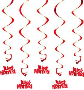 Oblique Unique 5 Wirbel Spiral Deckenhänger Girlande Just Married Hochzeit Deko - rot
