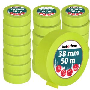 KOTARBAU® 24er Set Neon Malerkrepp 50 m Kreppband  38mm Malerband Abklebeband Maler Klebeband Maler Zubehör Fluoreszierendes Grün Kreppapier Malerbedarf