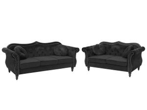 BELIANI Sofa Set Schwarz Samtstoff Sitzgruppe Chesterfield Stil Retro Zierkissen Wohnzimmer