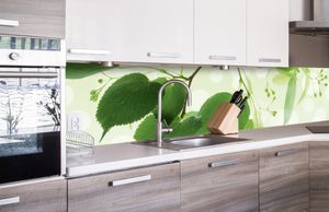 Küchenrückwand Folie selbstklebend GRÜNE BLÄTTER 260 x 60 cm - Klebefolie - Dekofolie - Spritzschutz für Küche -