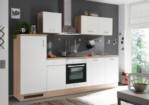 respekta Einbau Küche Küchenzeile Küchenblock 280 cm Eiche Natura weiss