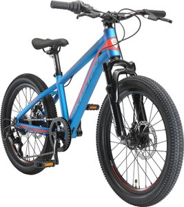 BIKESTAR Kinder Jugend Mountainbike 20 Zoll ab 6 - 7 Jahre | 7 Gang Hardtail MTB Sport Scheibenbremse Federgabel | Blau Orange