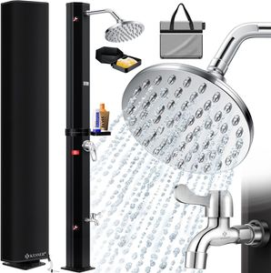 KESSER® Solardusche 40- 60 Liter Solar Gartendusche | warmes Wasser |  max. 60°C | Inkl. Metall-Duschablage & Schutzhaube | Pooldusche Camping| Regenduschkopf und Wasserhahn Gartenschlauch-Anschluss