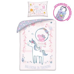 Kinder Baby Bettwäsche Peppa Pig - Einhorn - Ballerina 100x135 40x60 cm - Baumwolle mit Stoffbeutel Verpackung