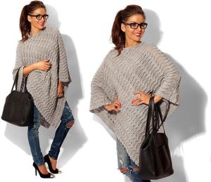 Damen Poncho Strick Umhang Grob Gr. S/M/L; Grau Damen Poncho Strick Umhang Grob Gr. S/M/L; Grau