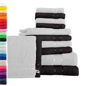 12 tlg. Handtuchset Duschtuch Handtuch Gästetuch Waschlappen Weiß mit Farbkombi, Farbe:Weiss