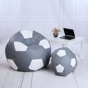 Sedací vak Football BALL XXXXL 100cm + podnožka šedá a biela
