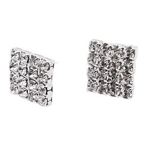 Frauen Männer Silber Kristall Strass Ohrringe Geometrische Quadrat Ohrstecker