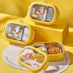 950 ml Lunch Box Grid Design Leckschutz Mikrowellensicherer Wärmekonservierung Little gelbe Ente Edelstahl Isoliert Bento Box Schullieferungen