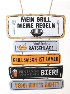 Holzschild Mein Grill meine Regeln | Schild Türschild | Hänger Hängedeko | 46 cm