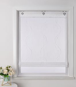 Joyswahl Raffrollo ohne Bohren Hakenaufhängung Ösenrollo mit gesticktem Wellenperlenmuster Stickerei BxH 80x140 cm Weiß 1 Stück
