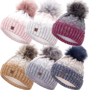 Faera Wintermütze warm gefüttert mit Kunstfell Bommel-Mütze Fleece-Futter Winter Strick-Mütze Beanie-Mütze Damen Herren One-Size, Farbe:Hellbraun