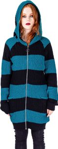 Poizen Industries Strickjacke Esther Cardigan Grün Schwarz Gestreift Kapuze