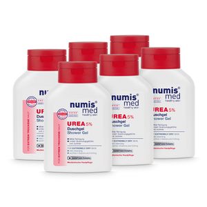 numis med Duschgel mit 5% Urea - Hautberuhigendes Duschgel für extrem trockene, zu Juckreiz neigende Haut 6x 200 ml