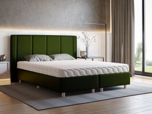 Boxspringbett 180x200 Carlos - Bett mit Matratze, Samtstoff, Holzfüße - Minimalistisches Design - Dunkelgrün (Kronos 14)