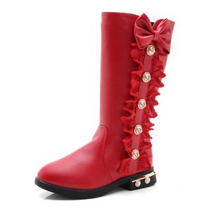 Mädchen Reißverschluss Stiefel Low Heel Wasserdichte Kniestiefel Hohen Bootie Schneeschuh Rot, plüschgekleidet,Größe:EU 30.5