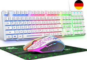 Gaming-Tastatur mit Maus Deutsches Layout QWERTZ Kabelgebundene Tastatur LED-RGB-Hintergrundbeleuchtung 2400 DPI 6-Tasten-Maus Tastatur und Maus