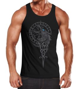 Herren Tank-Top Wikinger Kompass Fenriswolf Fenrir Vegvisir Wolf Asgard Valhalla Muskelshirt Muscle Shirt Neverless® schwarz 3XL