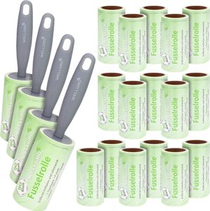 WELLGRO 20er Set Fusselrollen - 20 Rollen mit je 90 Blatt + 4 Abroller, 1800 diagonal perforierte Blätter für leichtes Abziehen