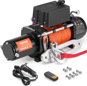 VEVOR Elektrische Seilwinde, 10.000 lb, 12 V DC LKW-Winde mit Φ7/20 Zoll x 65 Fuß Synthetikseil, Aluminium-Seilführung, kabellose und kabelgebundene Fernbedienung, IP55 wasserdicht zum Schleppen