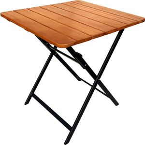 belavi® Alu-Klapptisch mit Tischplatte aus Eukalyptusholz | ca. 70 x 70 x 74 cm | zusammenklappbar | ideal für Garten, Balkon, Terrasse