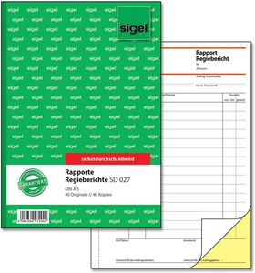 SIGEL SD027 Rapporte/Regieberichte, 1. und 2. Blatt bedruckt, A5, selbstdurchschreibend, 2 x 40 Blatt