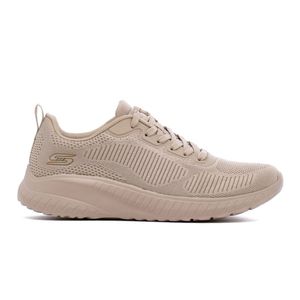 Skechers BobsSport Squad Chaos, Damen Strick Sneakers, Sportschuhe in nude, herausnehmbares Memory Foam Fußbett, in der Maschine waschbar