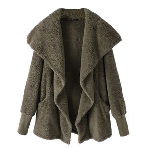 Plus Size Damen Teddybär Fleece Loser Mantel Flauschige Jacke Winter Warm Outwear,Farbe: Armeegrün,Größe:2XL