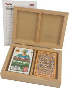 Doppelkopf Box Kornblume, deutsches Bild, Holz Kassette mit zwei Kartenspielen