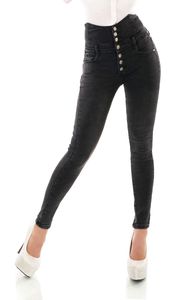 High Waist Jeans im Corsagen-Look mit XXL Knopfleiste - vintage black Größe - 36