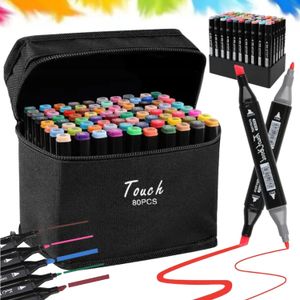Hikey Twin Tip Textmarker 80 Stück Dual Tip Permanent Sketch Marker 80 Farben für Künstler Erwachsene Kinder Zeichnen Malen Basteln